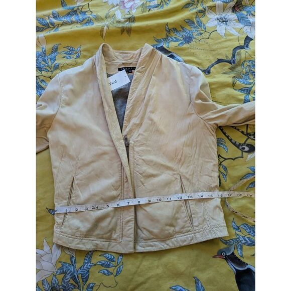 Theory ivory leather bomber style jacket off center zip sz xs - Picture 7 of 8